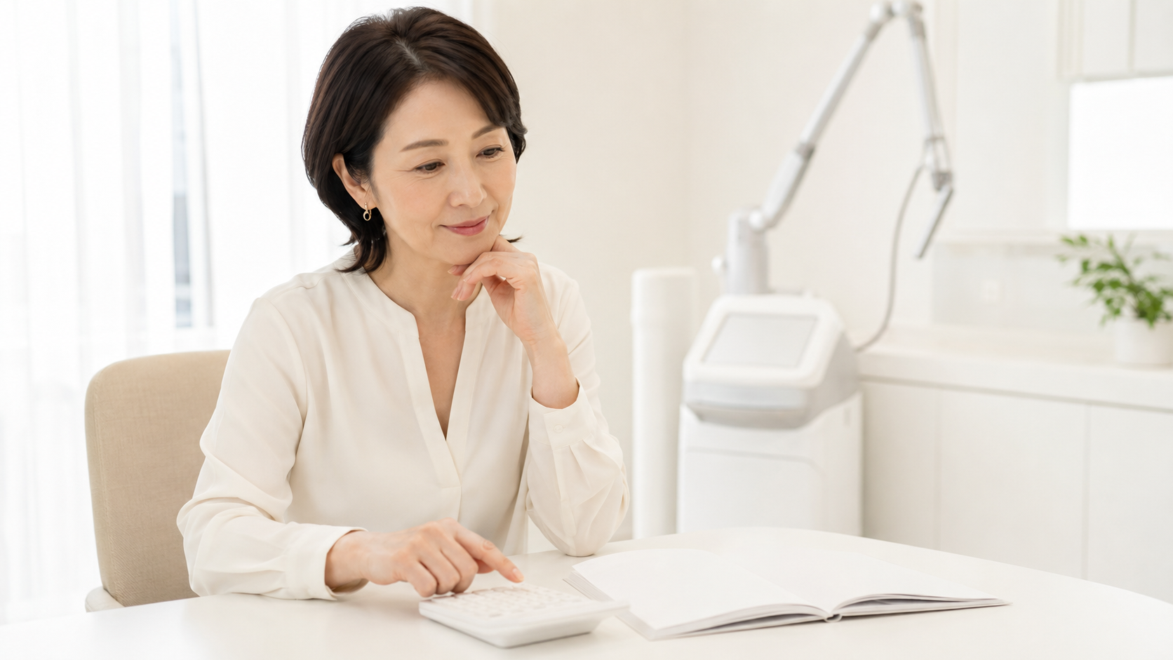 シミ治療の費用を検討する女性