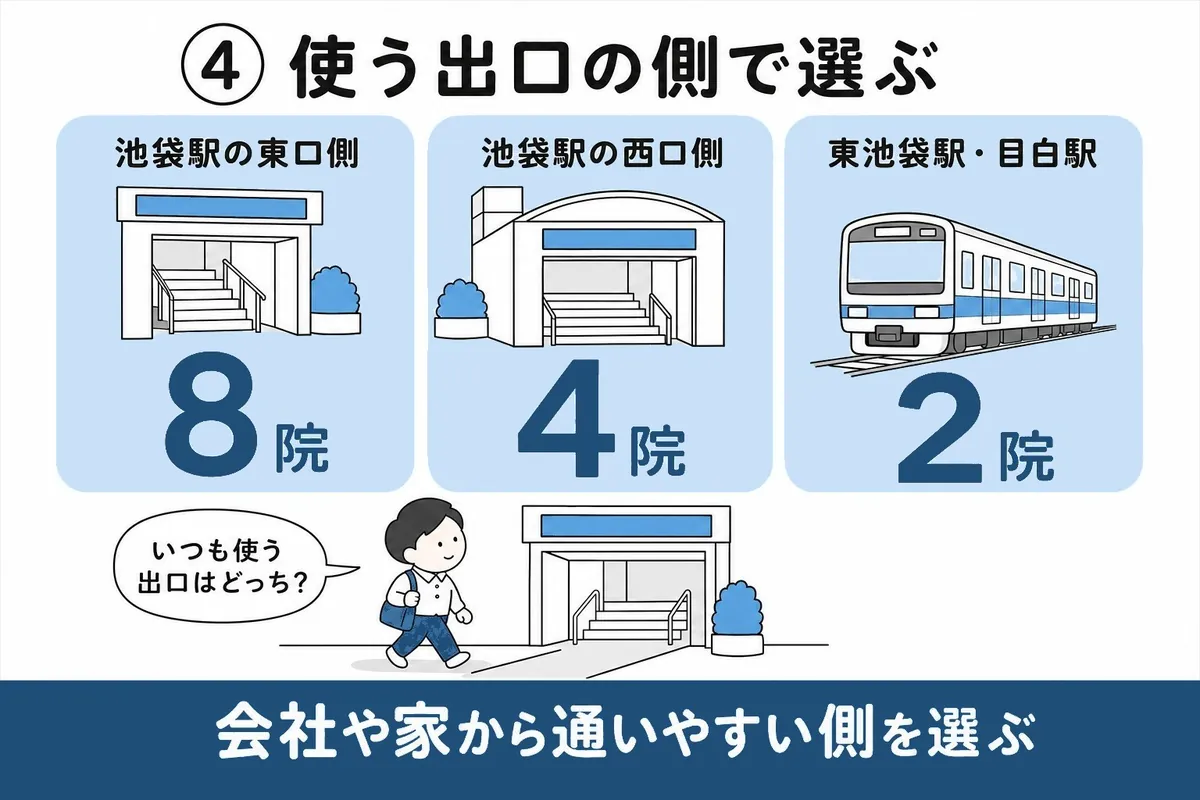 選び方④：池袋駅の東口・西口か、隣の駅かで選ぶ